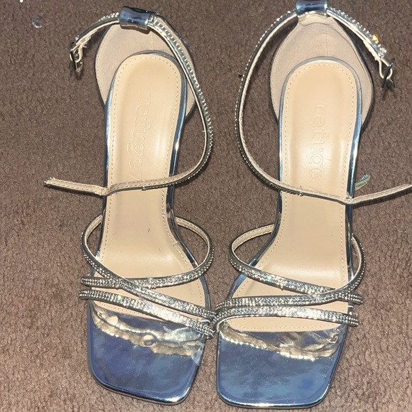 Refuge Silver Sparkly Strap Diamond Heels - Picture 2 of 3